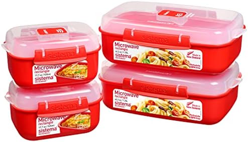 Sistema Microwave Food Storage Containers with Steam Release Vent, Dishwasher Safe, Dishwasher Safe, Red