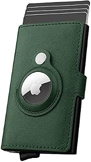 AirTag Wallet Men's Credit Card Holder, Leather Card Wallet RFID Blocking Pop Up Metal Bank Card Case(Black)