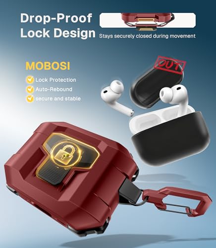 Image of MOBOSI for AirPods Pro 3 Case 2025 with Drop-Proof Lock, Cleaning Kit & Keychain, Compatible with MagSafe, Military-Grade Protection Hard Cover for iPods Pro 3rd Generation, Red