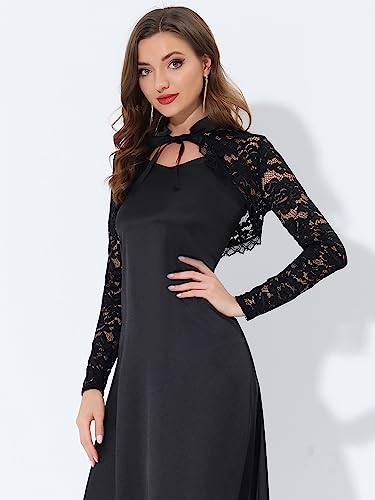 Image of Allegra K Lace Shrug for Women's Victorian Gothic Tie Neck Wedding Bolero for Evening Dresses