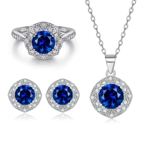 Ensemble collier boucles d'oreilles moissanite anti-ternissement parure or saphir bleu
