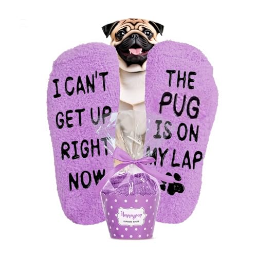 HAPPYPOP Women Funny Dog Mom Gifts - Pug Mom Owner Socks, Funny Christmas Birthday Pug Gifts for Women Her, Purple Dog Socks