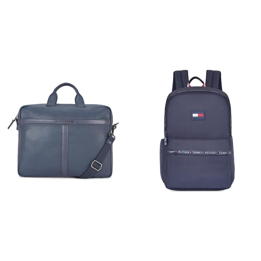 Hampshire Men Leather Business Case - Navy + Unisex Joplin Polyester 14 Inch Laptop Backpack - Navy-image-23