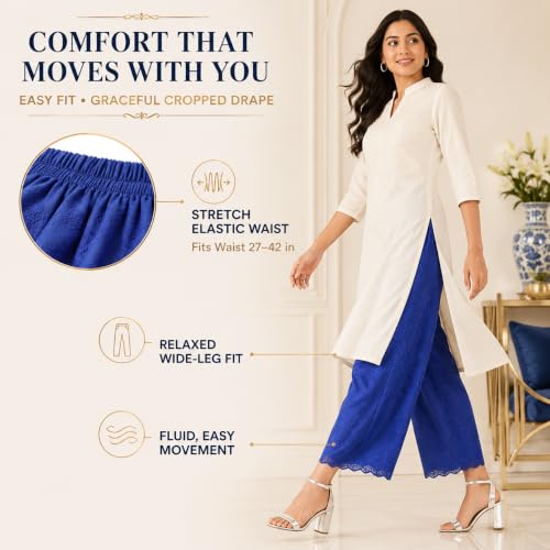 Image of Vastraa Fusion Women's Regular Fit Cotton Chikan Palazzo