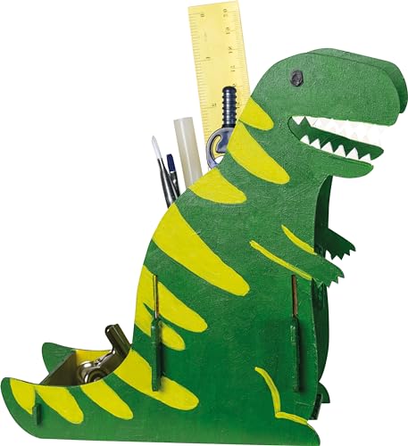 Pebaro 477/3 Holzbausatz Laser Cut Stiftehalter Dinosaurier, 3D Puzzle, Basteln mit Holz, Holzpuzzle, vorgestanzte Holzplatte, inkl. Schmirgelpapier, ausbrechen, zusammenstecken, fertig, Geschenkidee