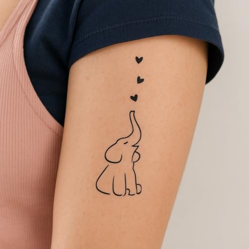Tatuaggio ELEFANTE - Temporalis® | Tatuaggi temporanei uomo donna, tatuaggi finti vegani e waterproof - Certificato UE - Dura 1-2 settimane [ Tattoo Elefante innamorato ]