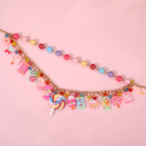 Candy Layered Necklaces for Women Novelty Colorful Beads Lollipop Sweet Candy Bear Ice Cream Dessert Cake Pendant Choker Necklace for Birthday Halloween Holiday Party Jewelry Gift4