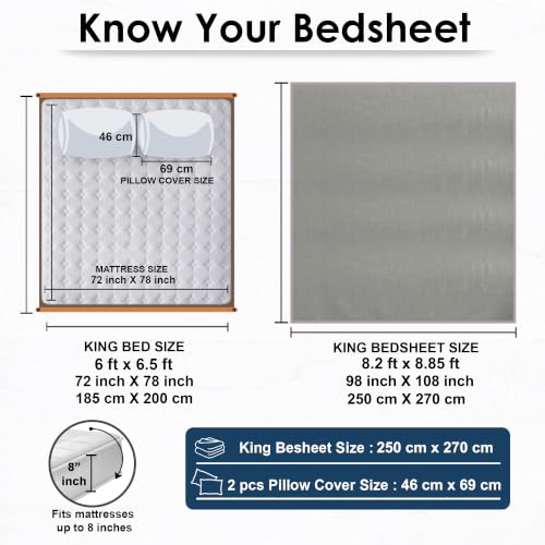 Image of Story@Home Linen King Size Bedsheet Cotton Textured Flat Sheet with 2 Pillow Covers Super Soft Bed Sheet for King Size Bed | 300 TC Solid Pattern | 250 x 270 cm | Charcoal Grey