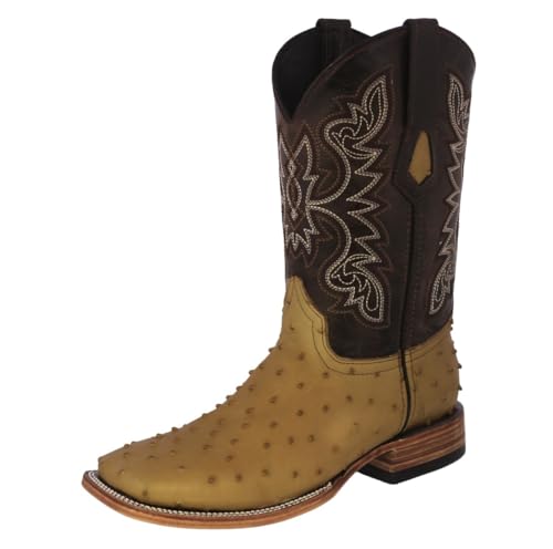Texas Legacy Mens Sand Cowboy Boots Ostrich Quill Print Leather Square Toe Botas