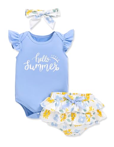 Image of Doresbebe Newborn Baby Girl Clothes Infant Outfits Summer Shorts Set Floral Romper+Cute Baby Skirt +Headband