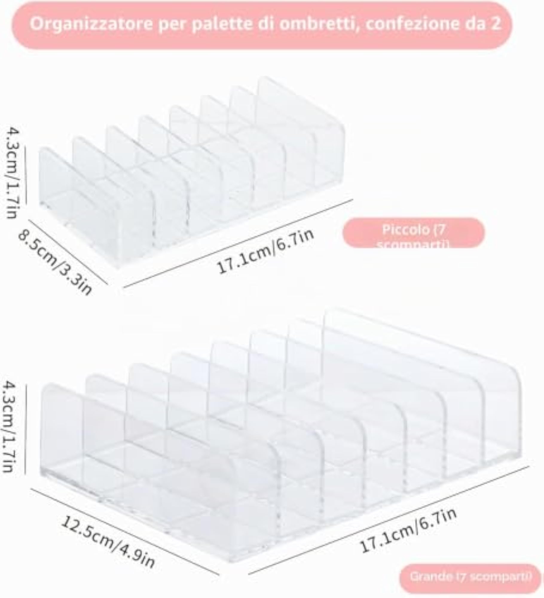 Pack of 2 Transparent Eyeshadow Organisers with 7 Compartments