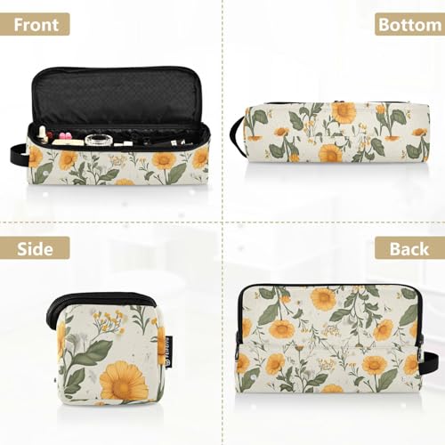 Estuche de viaje 2 en 1 para plancha rizadora Retro Yellow Flowers con tapete resistente al calor y cierre magnético impermeable, organizador portátil para planchas y rizadores miniatura 5