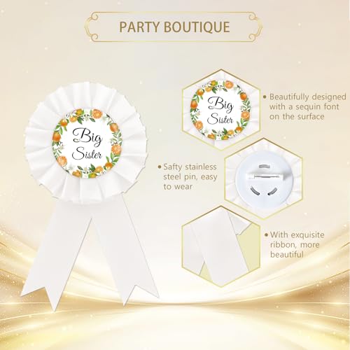 Orange Big Sister Tinplate Badge Pin, Little Cutie Birthday Girl Button Pin, Sister to Be Rosette Badge Pin for Baby Girl, Little Cutie Brooch Buttons for Baby Shower/Birthday Party Decoration2