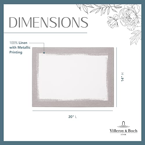 Villeroy & Boch Metallic Brushstroke Modern Linen Placemat Set, 14 Inches X 20 Inches, Set Of 4, White And Silver #TOP4