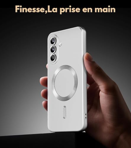 Image of DIZORO Samsung A37 Case, Compatible with Mag Safe Back Cover, Matte Luxury Metallic Luster Flexible TPU Wireless Charging Shockproof Case with Camera Protector Lens (Silver)