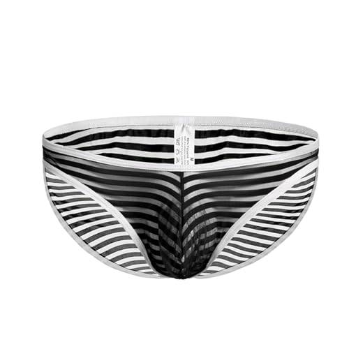 Evankin Men's Sexy Bikini Striped Briefs Underwear With Bulge Pouch Briefs Male Mesh See Through Breathable Underwear