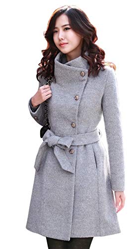 [XCOOM]チェスターコート レディース 冬 春 大きいサイズ S-5L ロング Aライン ベルト付き 膝丈 シングル ゆったり 着痩せ キレイめ 通勤 OL(M グレー)