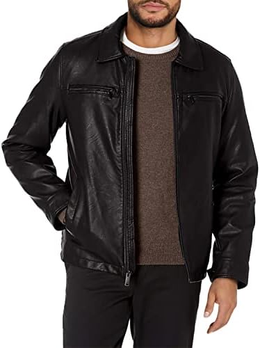 Dockers Men's James Faux Leather Jacket, Black w. Chest Zip, Medium