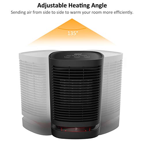 Veidoo 950W Portable Electric Oscillating PTC Ceramic Personal Space Heater with Overheating and Tip-Over Protection Quiet and Quick Heating up for Home and Office, Black - Thumbnail 2