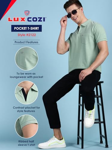 Image of Lux Cozi Men's Half Sleeve Soild Casual Regular Fit T-Shirt with Chest Pocket | Polo Tshirt for Men