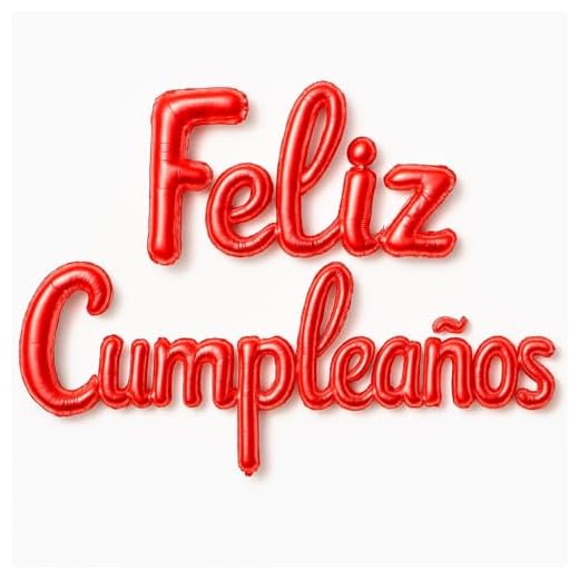 15 globos feliz cumpleaños texto en español reutilizable… (ROJO)