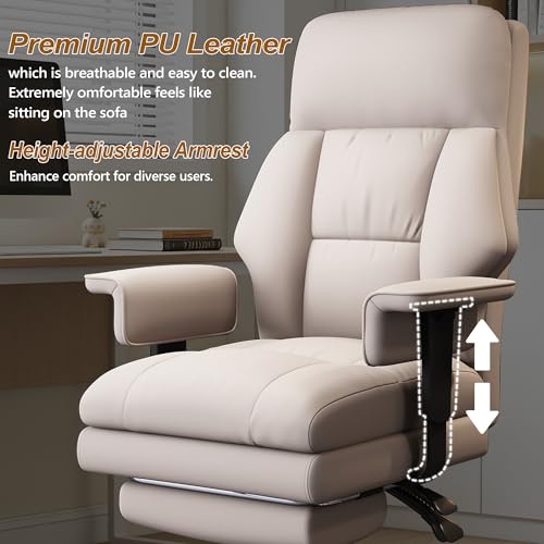 Image of Executive Office Chair with Wheels PU Leather Ergonomic Desk Chairs with Foot Rest High Back Computer Gaming Chairs for Home Office