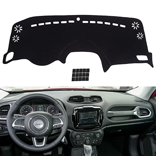 KEYOOG Dashboard Cover Dash Mat Fit for Je-ep Renegade 2023-2015 (Without HUD Models),Car Dash Board Mat Anti-Glare Carpet,Non-Slip Pad Sunshield Protector (Black)
