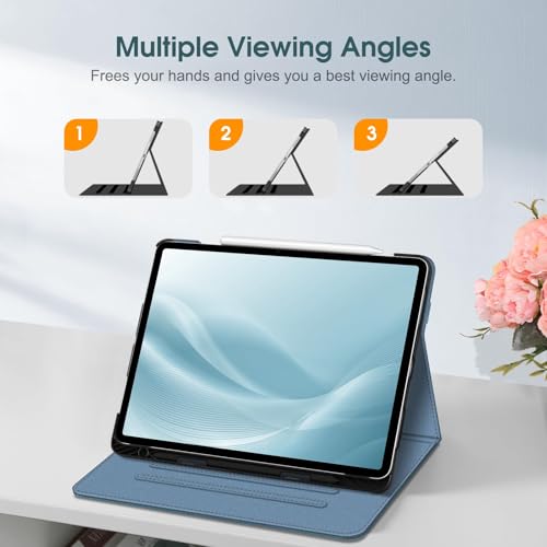 Image of Fintie Folio Case for iPad Air 13-inch (M3) 2025 / (M2) 2024, Multi-Angle Viewing Protective Stand Cover with Pencil Holder & Pocket, Auto Sleep /Wake, Ocean Blue