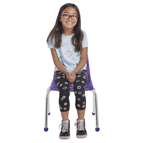 Image of FDP 14 inch School Stack Chair,Stacking Student Seat with Chromed Steel Legs and Ball Glides for Classroom, Homeschool or Learning Space - Purple (2-Pack), 15412-PU