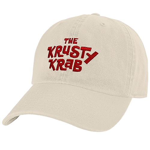 Popfunk Official Spongebob The Krusty Krab Logo Dad Hat - The U18 Adjustable Relaxed-Fit Cap - Unisex for Men and Women Cream