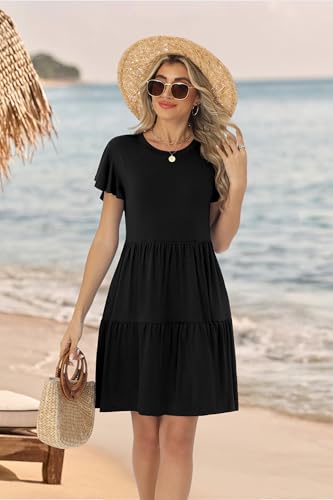HiMONE Summer Dresses for Women 2025 Vacation Sundresses Ruffle Sleeve Boat Neck with Pockets A Line Casual Dress XS-2XL2