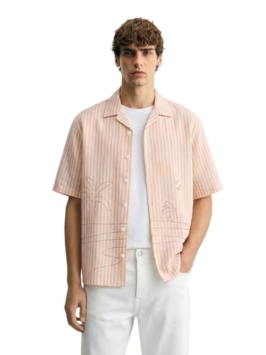 Chemise surdimensionnée rayée à col cubain pour homme look décontracté
