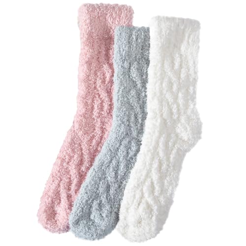 3 Pairs Winter Fuzzy Socks, Warm Soft Sock for Women, Plush Cozy Home Sleeping Socks Slipper Sock