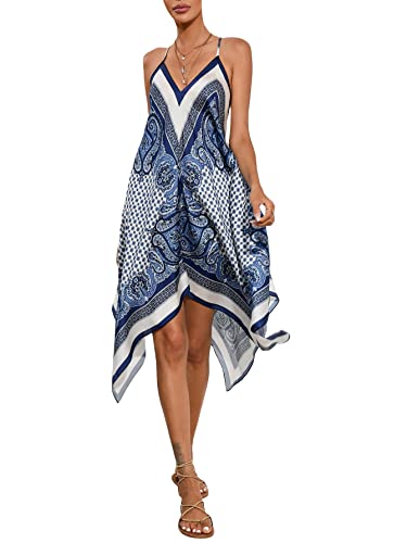 Image of Floerns Women's Paisley Print Sleeveless Cami Dress Hanky Hem Asymmetrical Boho Dress