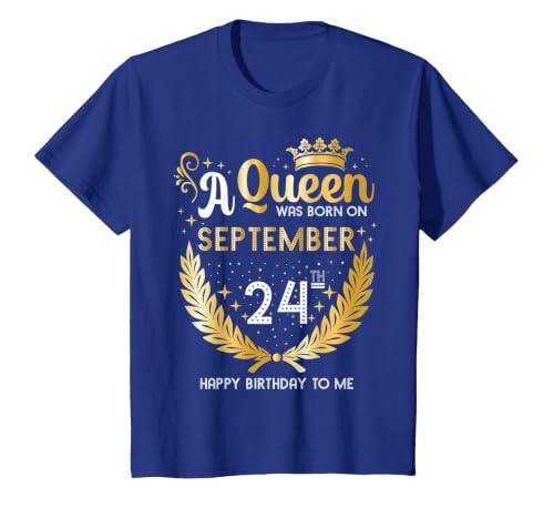 A Queen was Born on September 24 Cute Girly September 24th T-Shirt, Youth, Royal Blue, Medium