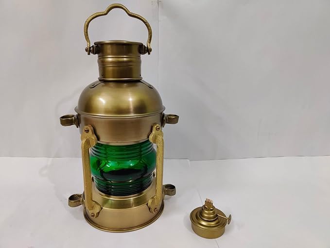 Antique Anchor Oil Lamp Vintage Marine Lantern, Nautical Ship Oil Lamp Boat Lantern Ship Oil Lantern Hanging Lamp Home Décor (Red/ Green Set) Nautical Antique Finish