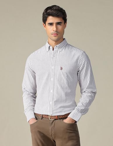 Image of U.S. Polo ASSN. Striped Regular Fit Shirt for Men - 100% Cotton, Breathable & Comfortable, Full Sleeves Casual Shirt for Men