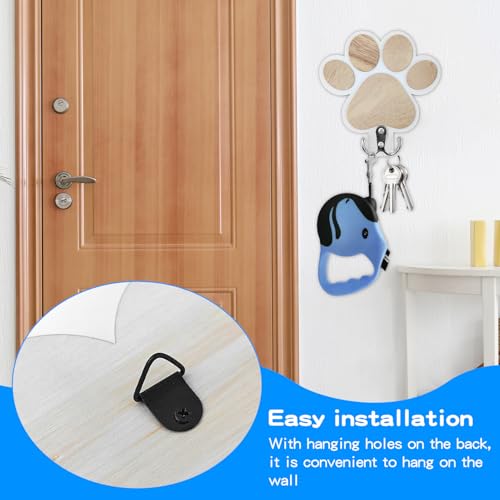 Geentargetel Hunde Garderobe mit Haken, Hundeleinengestell Schlüsselhalter Holz, Hundeleinenhalter Wand mit Hunde Und Pfotenabdrücken für Hundezubehör & Halsband (Weiß)