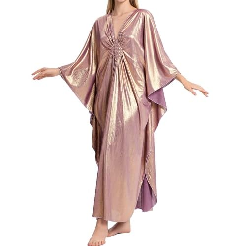 Bsubseach Kaftan Dresses for Women Sparkly Glitter Batwing Sleeve Kaftan Cover Up Beach Maxi Dress Loungewear Golden One Size