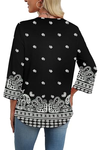 Image of WIHOLL 3 /4 Length Sleeve Womens Tops Boho V Neck Lace Shirt Trendy Blouses Dressy Casual Vacation Clothes S-3XL