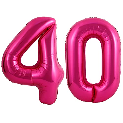 Image of 40 Inch Hot Pink 40 Number Balloons Giant Jumbo Huge 40 Foil Mylar Helium Number Digital Balloons Dark Pink Birthday Mylar Digital Balloons 40th Birthday Party 40th Anniversary Events Party