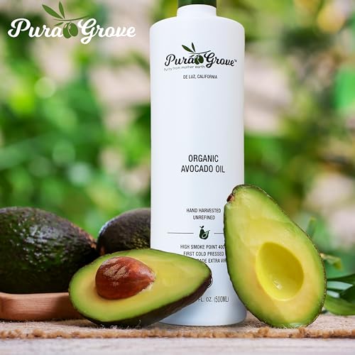 Pura Grove Organic Avocado Oil For Cooking - High Smoke Point Cold Pressed Premium Grade Avocado Oil - 16.9 Fl Oz Opaque Glass Bottle 2024 Harvest 2025 Bottled