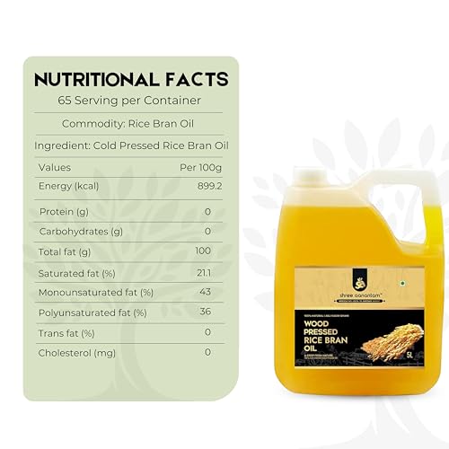 Image of Shree Aanantam Cold Pressed Rice Bran Oil - 5 Liter | Bottle | Kolhu /Kacchi Ghani /Chekku | 100% Pure & Natural | Chemical-Free | Wood Pressed Rice Bran Oil for Cooking (5l (Pack of 1))