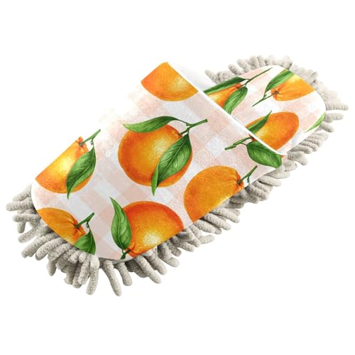 Kigai Oranges on Gingham Mop Slippers for Floor Cleaning, Slippers for Women Men, Microfiber Floor Cleaning, L