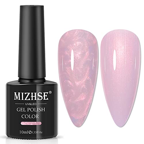 MIZHSE Gel Nagellack Rosa Shimmer Perl Nagelgel Gel für gelnäge Perlglanz Nagellack mit Thread Shell gellack 10ml*1 Soak Off UV LED Lampe