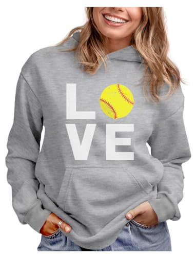 Tstars Love Softball Hoodie for Teen Girls and Women Gift Idea Players Coaches Fans Game Day Apparel X-Large Gray