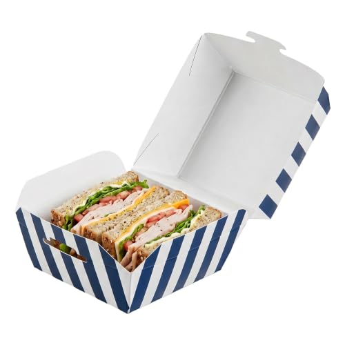 Restaurantware Blue and White Stripe Paper Slider Boxes, 2 1/2 In, 100 Ct