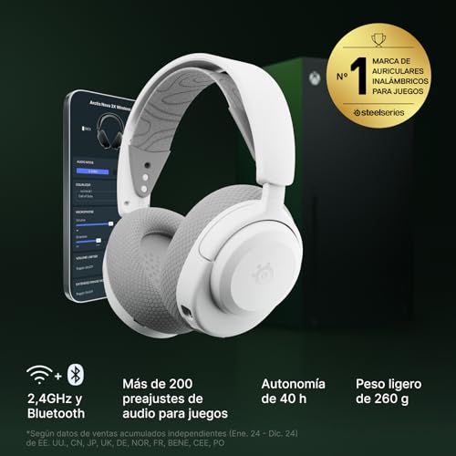 SteelSeries Arctis Nova 3X Wireless Auriculares Gaming multiplataforma – App – Batería 40h – Controladores magnéticos de neodimio – 2,4 GHz/Bluetooth – Micro extraíble – Xbox, PS, PC, Switch -Blanco 3
