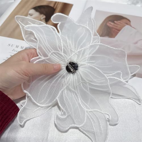 Image of Exaggerated Organza Fabric Flower Brooch Pin for Women Girls Fashion Dainty Layered Big Beaded Corsage Boutonniere Brooches Lapel Pins Delicate Wedding Birthday Holiday Dress Accessories Jewelry Gift