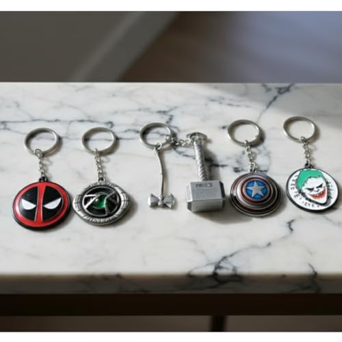 Image of MARVEL THOR Metallic SILVER Hammer,Stormbreaker /Axe & DR STRANGE,CAPTAIN AMERICA SHIELD Spinning KEYCHAIN,Heavy Quality Metal,Combo Pack for Kids Men Women Car Bike Home